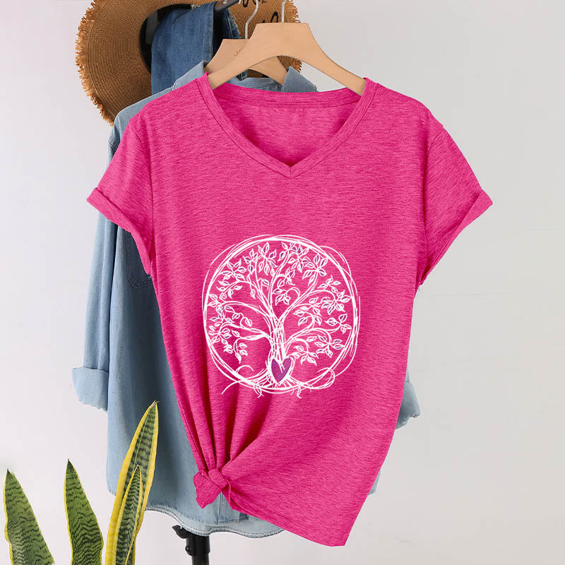 T-shirt Olivenorma Circle Heart Root Tree Of Life à col en V pour femme, style bohème - Rose rouge - 2XL - image 33