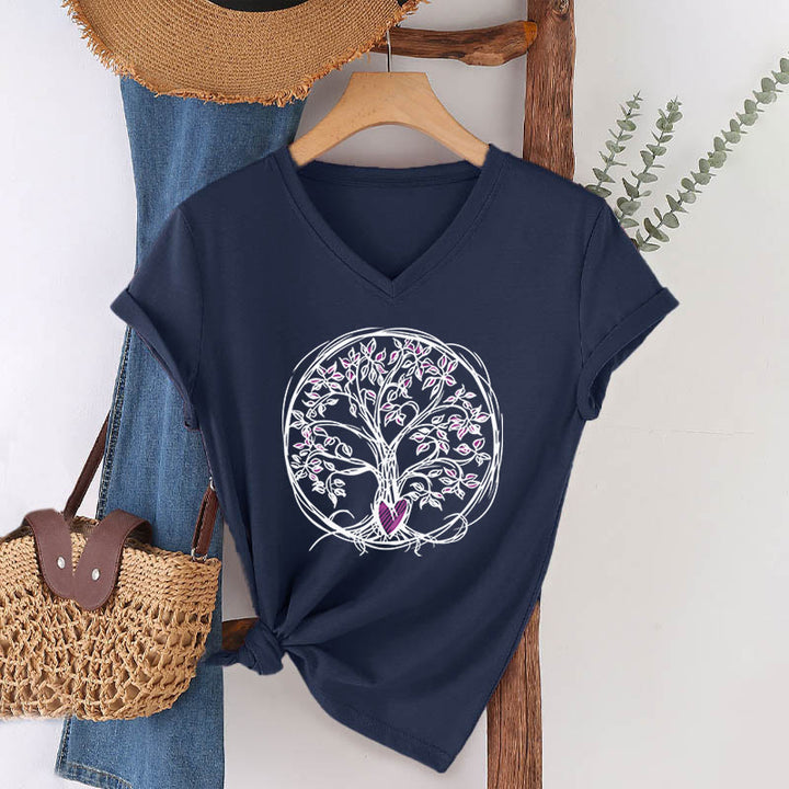T-shirt Olivenorma Circle Heart Root Tree Of Life à col en V pour femme, style bohème - Bleu marine - 2XL - image 21