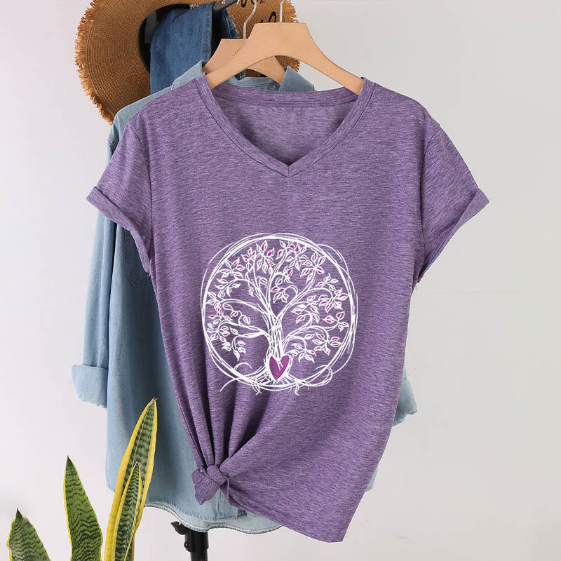 T-shirt Olivenorma Circle Heart Root Tree Of Life à col en V pour femme, style bohème - Violet - 2XL - image 36