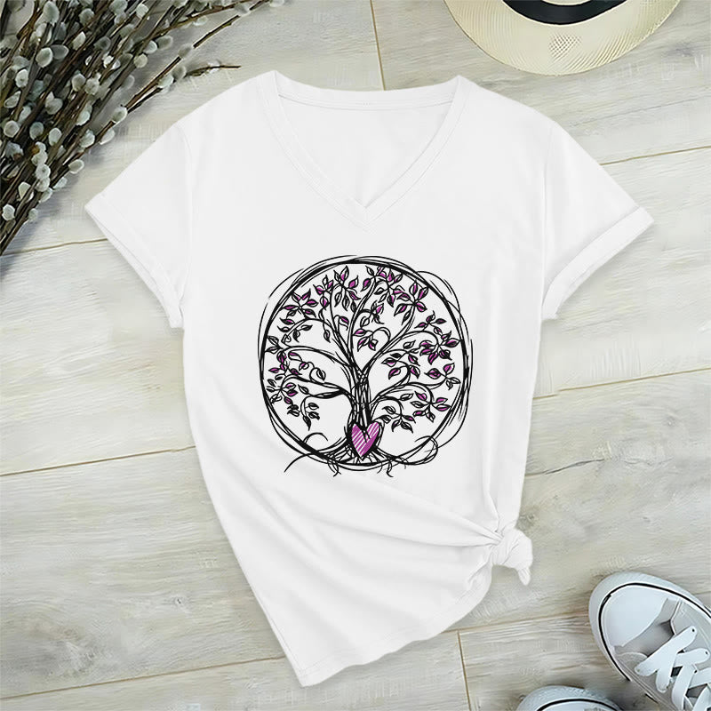 T-shirt Olivenorma Circle Heart Root Tree Of Life à col en V pour femme, style bohème - image 19
