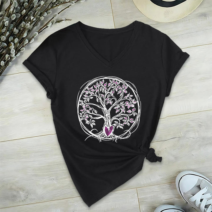 T-shirt Olivenorma Circle Heart Root Tree Of Life à col en V pour femme, style bohème - image 13