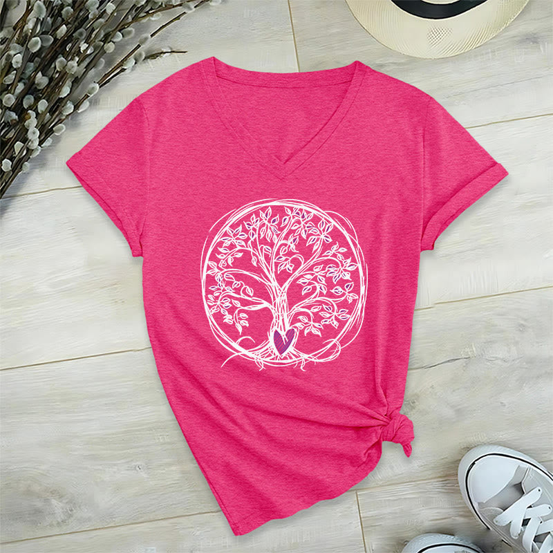 T-shirt Olivenorma Circle Heart Root Tree Of Life à col en V pour femme, style bohème - image 34