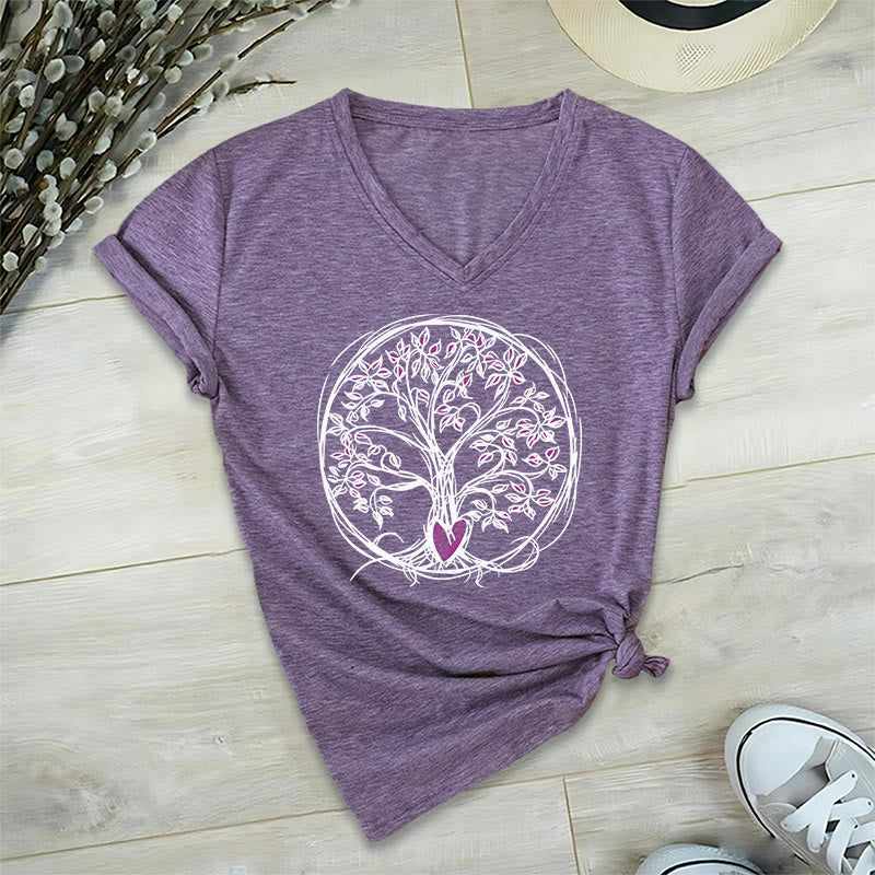 T-shirt Olivenorma Circle Heart Root Tree Of Life à col en V pour femme, style bohème - image 37