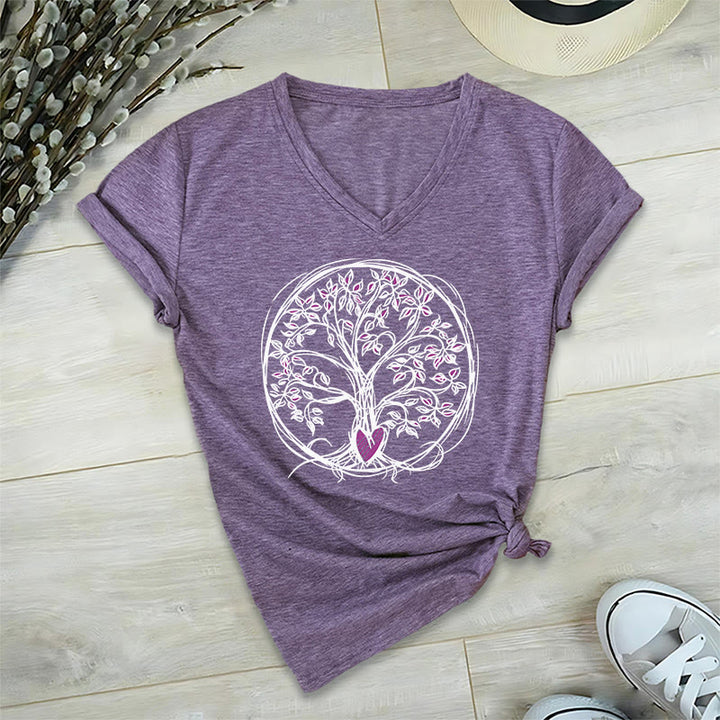 T-shirt Olivenorma Circle Heart Root Tree Of Life à col en V pour femme, style bohème - image 37