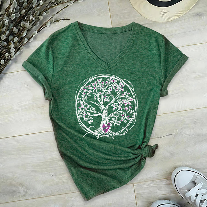 T-shirt Olivenorma Circle Heart Root Tree Of Life à col en V pour femme, style bohème - image 25