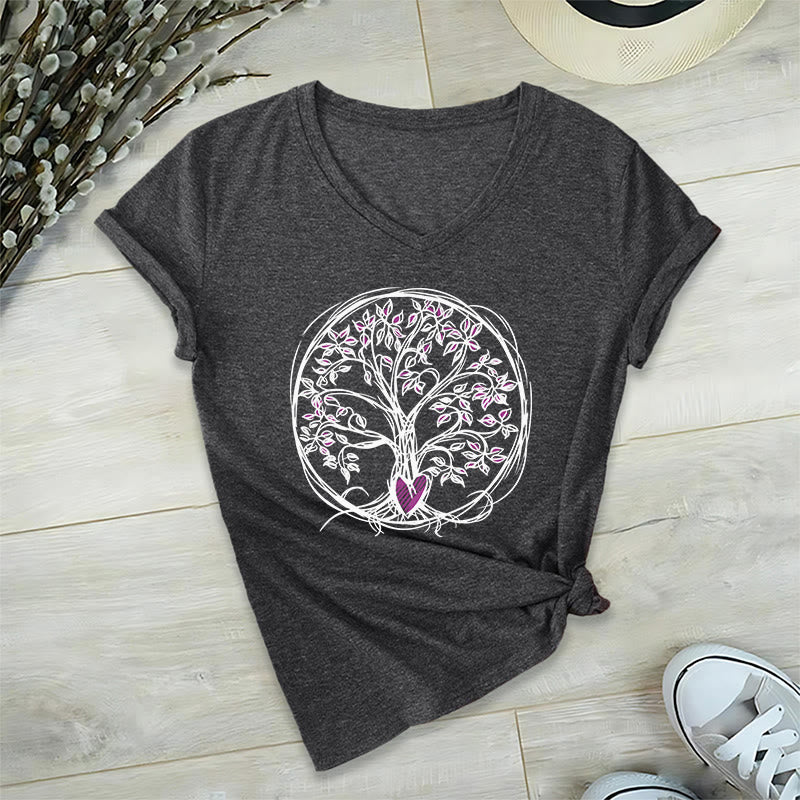 T-shirt Olivenorma Circle Heart Root Tree Of Life à col en V pour femme, style bohème - image 16