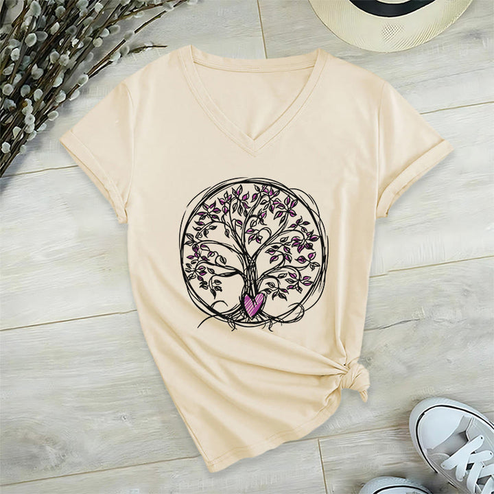 T-shirt Olivenorma Circle Heart Root Tree Of Life à col en V pour femme, style bohème - image 4