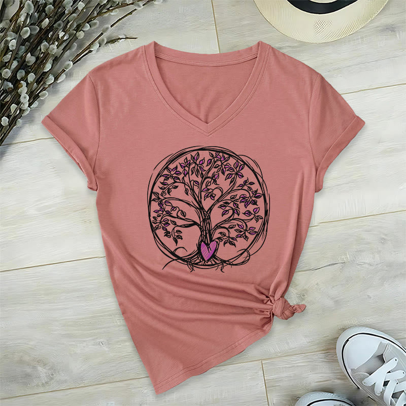 T-shirt Olivenorma Circle Heart Root Tree Of Life à col en V pour femme, style bohème - image 7