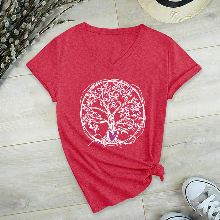 T-shirt Olivenorma Circle Heart Root Tree Of Life à col en V pour femme, style bohème - image 28