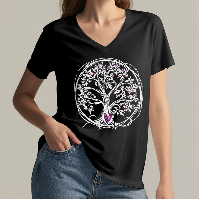 T-shirt Olivenorma Circle Heart Root Tree Of Life à col en V pour femme, style bohème - image 14