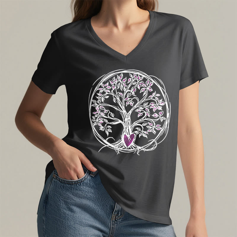 T-shirt Olivenorma Circle Heart Root Tree Of Life à col en V pour femme, style bohème - image 17