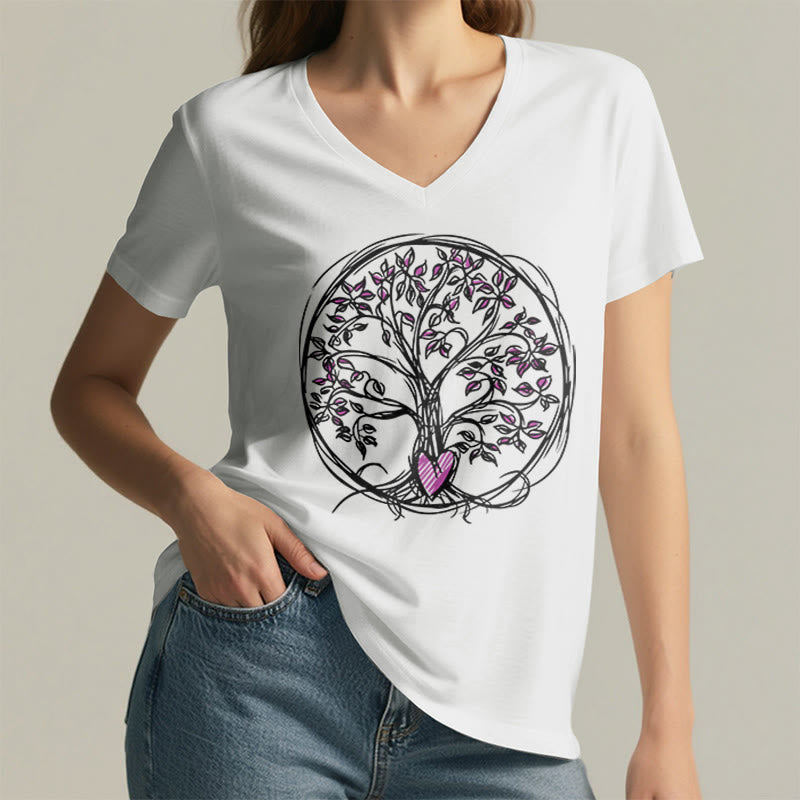 T-shirt Olivenorma Circle Heart Root Tree Of Life à col en V pour femme, style bohème - image 20