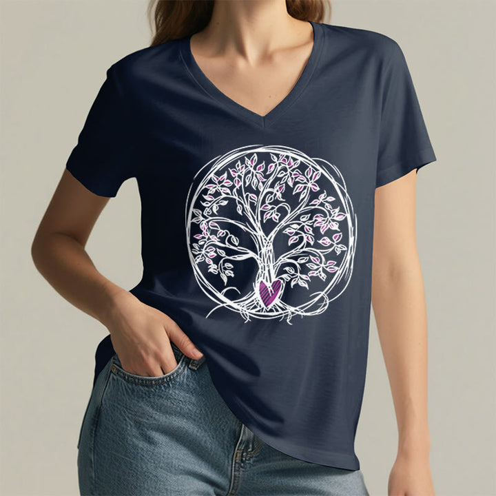T-shirt Olivenorma Circle Heart Root Tree Of Life à col en V pour femme, style bohème - image 23