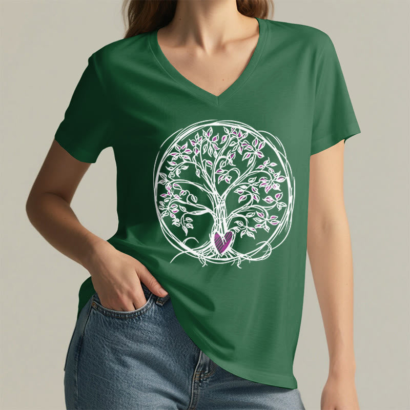 T-shirt Olivenorma Circle Heart Root Tree Of Life à col en V pour femme, style bohème - image 26