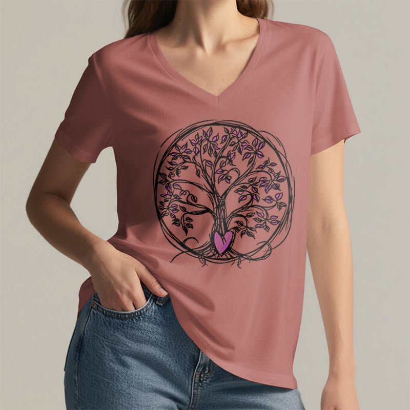 T-shirt Olivenorma Circle Heart Root Tree Of Life à col en V pour femme, style bohème - image 8