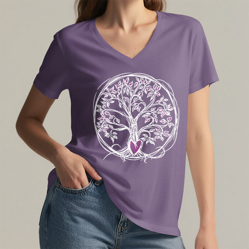 T-shirt Olivenorma Circle Heart Root Tree Of Life à col en V pour femme, style bohème - image 38