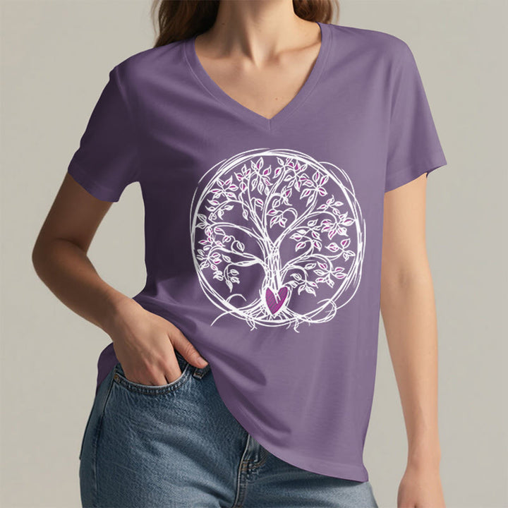 T-shirt Olivenorma Circle Heart Root Tree Of Life à col en V pour femme, style bohème - image 38