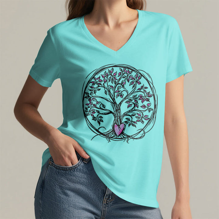 T-shirt Olivenorma Circle Heart Root Tree Of Life à col en V pour femme, style bohème - image 11