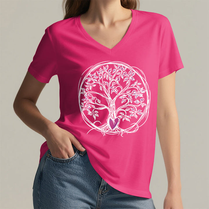 T-shirt Olivenorma Circle Heart Root Tree Of Life à col en V pour femme, style bohème - image 35