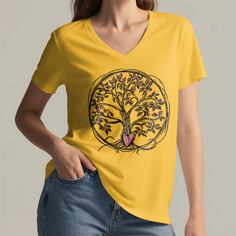 T-shirt Olivenorma Circle Heart Root Tree Of Life à col en V pour femme, style bohème - image 32