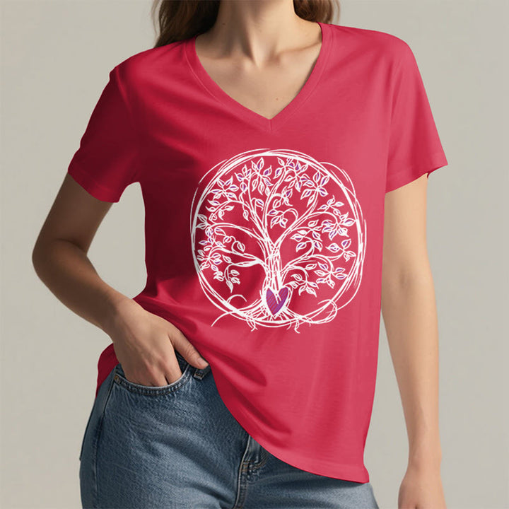 T-shirt Olivenorma Circle Heart Root Tree Of Life à col en V pour femme, style bohème - image 29