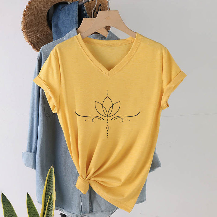 T-shirt Olivenorma élégant style bohème à pois et lignes, imprimé yoga, col en V, pour femme - Jaune - 2XL - image 30