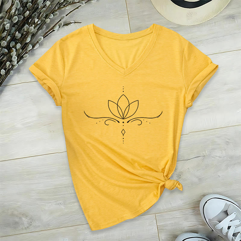 T-shirt Olivenorma élégant style bohème à pois et lignes, imprimé yoga, col en V, pour femme - image 31