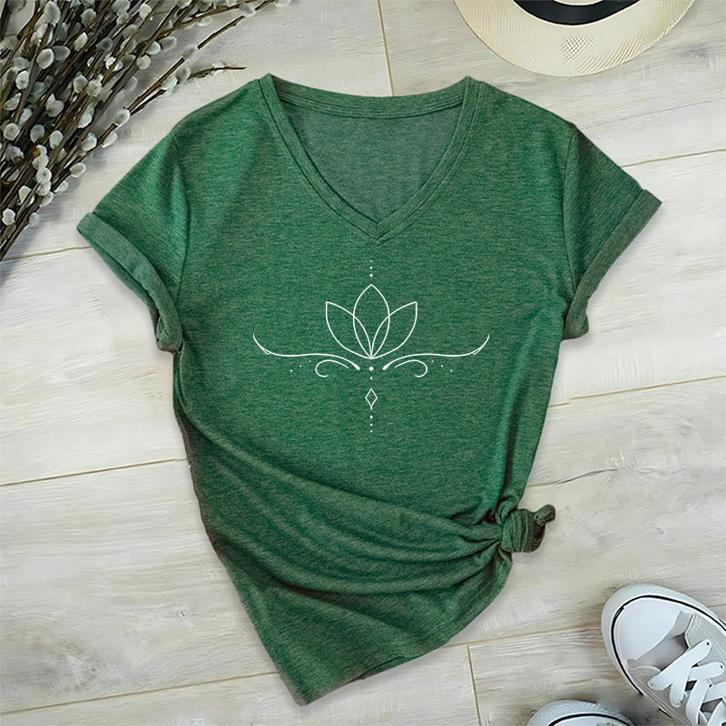 T-shirt Olivenorma élégant style bohème à pois et lignes, imprimé yoga, col en V, pour femme - image 25