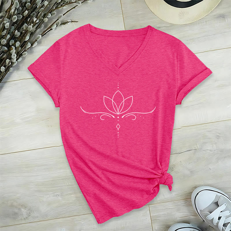 T-shirt Olivenorma élégant style bohème à pois et lignes, imprimé yoga, col en V, pour femme - image 34
