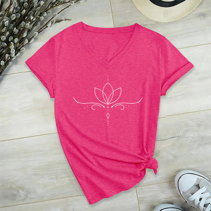 T-shirt Olivenorma élégant style bohème à pois et lignes, imprimé yoga, col en V, pour femme - image 34