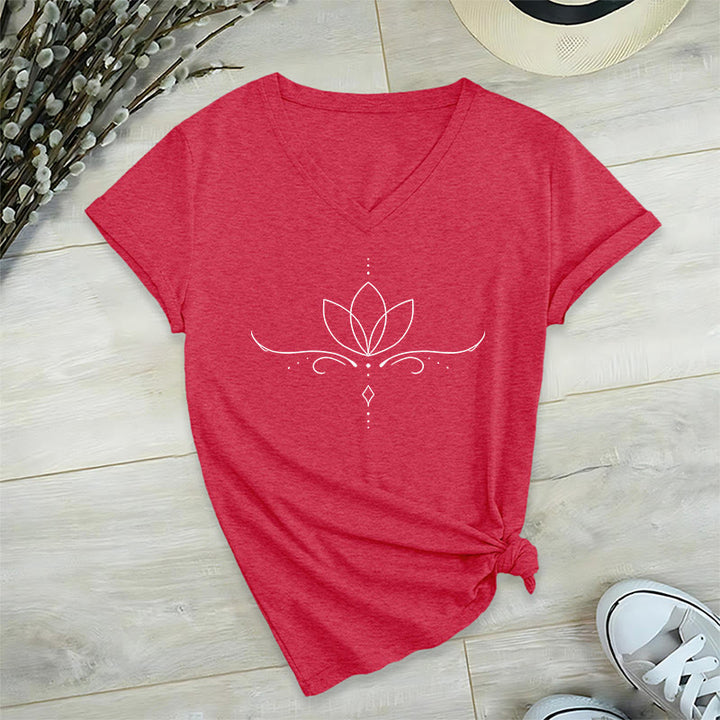 T-shirt Olivenorma élégant style bohème à pois et lignes, imprimé yoga, col en V, pour femme - image 28
