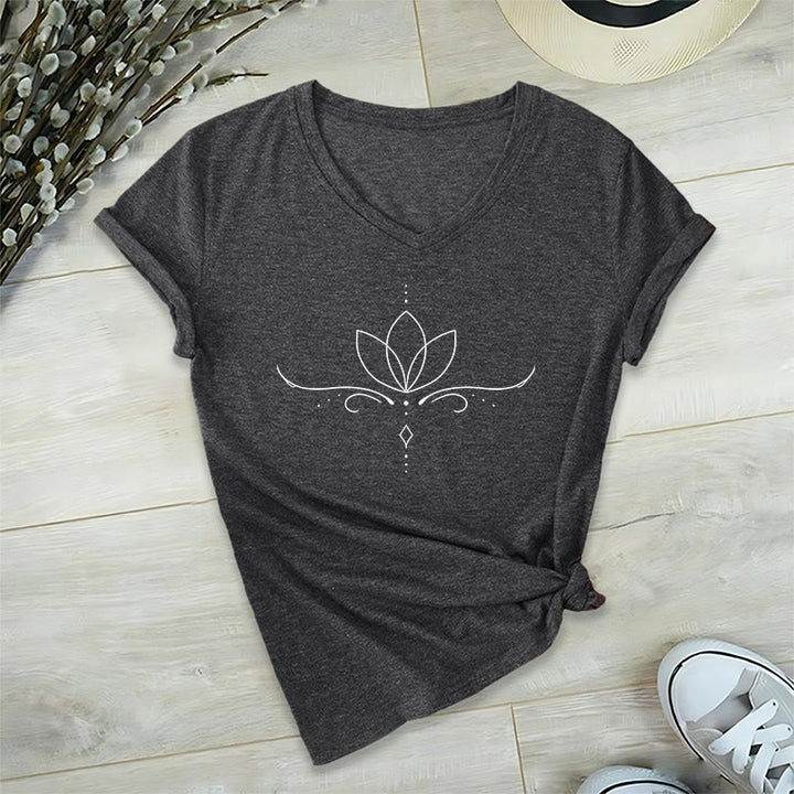 T-shirt Olivenorma élégant style bohème à pois et lignes, imprimé yoga, col en V, pour femme - image 16