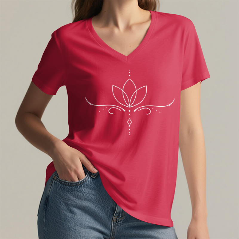 T-shirt Olivenorma élégant style bohème à pois et lignes, imprimé yoga, col en V, pour femme - image 29