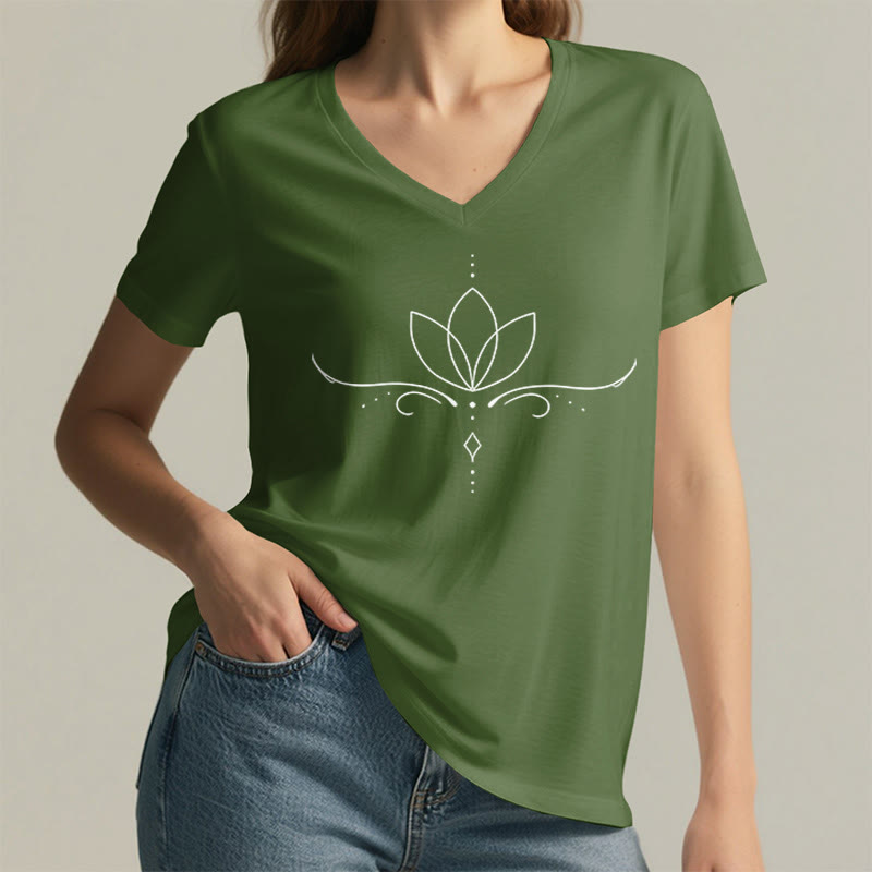 T-shirt Olivenorma élégant style bohème à pois et lignes, imprimé yoga, col en V, pour femme - image 5