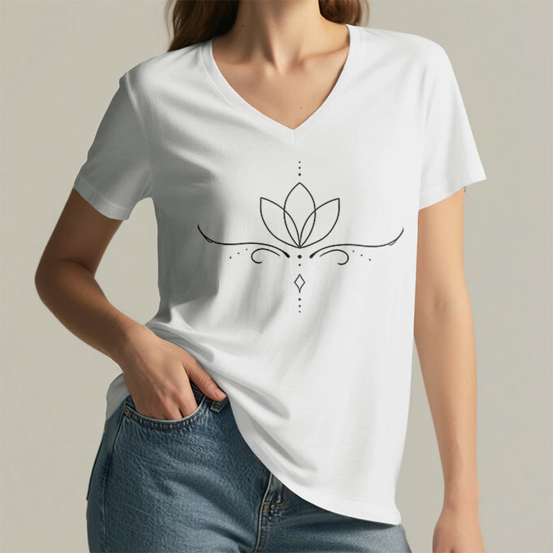 T-shirt Olivenorma élégant style bohème à pois et lignes, imprimé yoga, col en V, pour femme - image 20