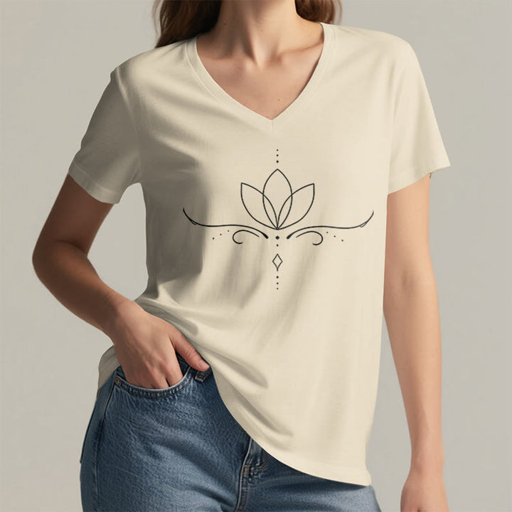 T-shirt Olivenorma élégant style bohème à pois et lignes, imprimé yoga, col en V, pour femme - image 8