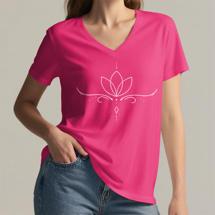T-shirt Olivenorma élégant style bohème à pois et lignes, imprimé yoga, col en V, pour femme - image 35
