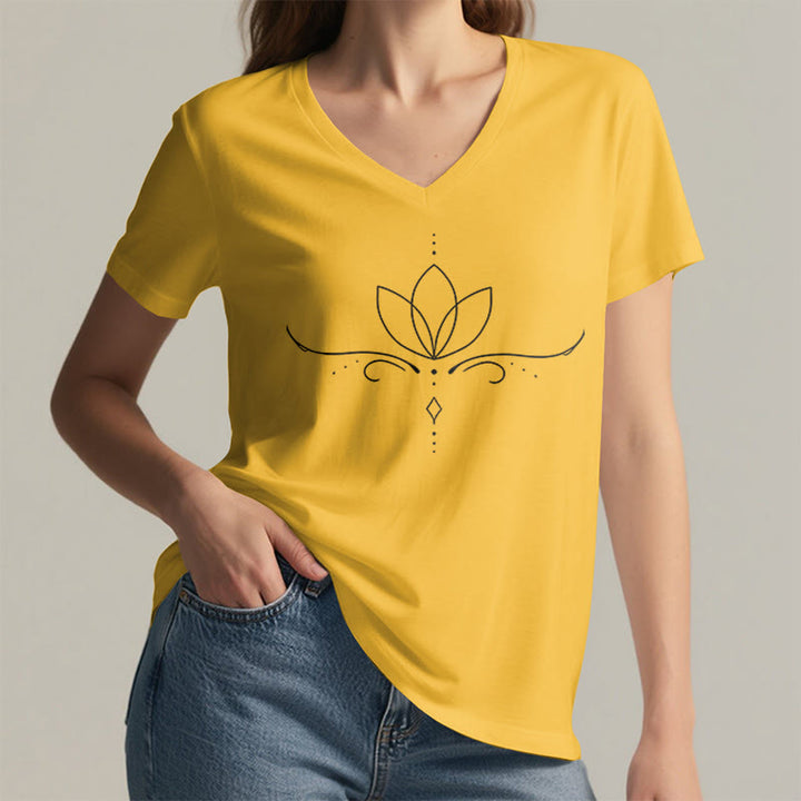 T-shirt Olivenorma élégant style bohème à pois et lignes, imprimé yoga, col en V, pour femme - image 32