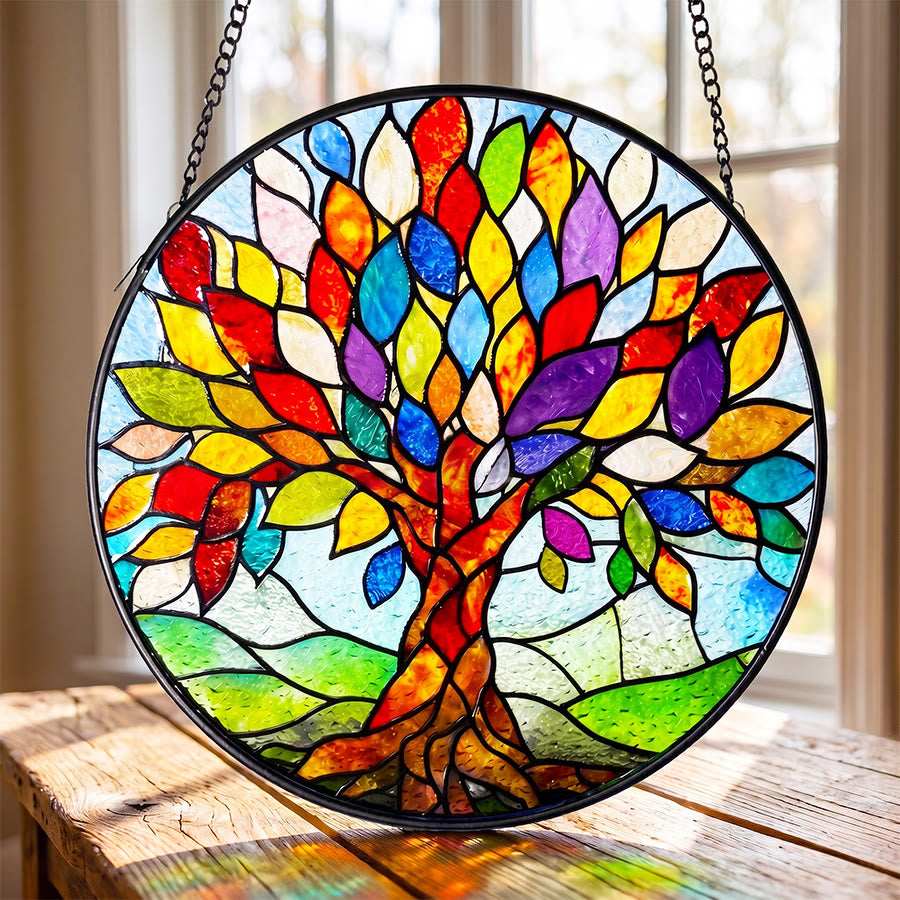 Olivenorma Attrape-soleil en vitrail 2D plat bohème multicolore motif arbre de vie - image 3