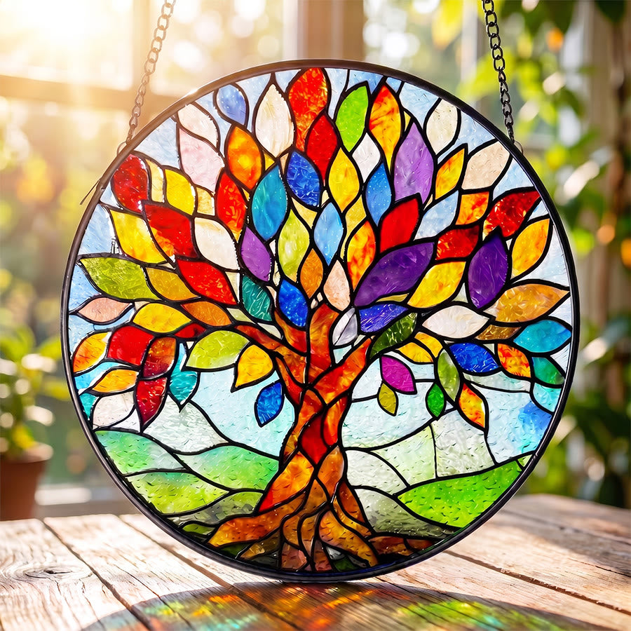 Olivenorma Attrape-soleil en vitrail 2D plat bohème multicolore motif arbre de vie - image 1