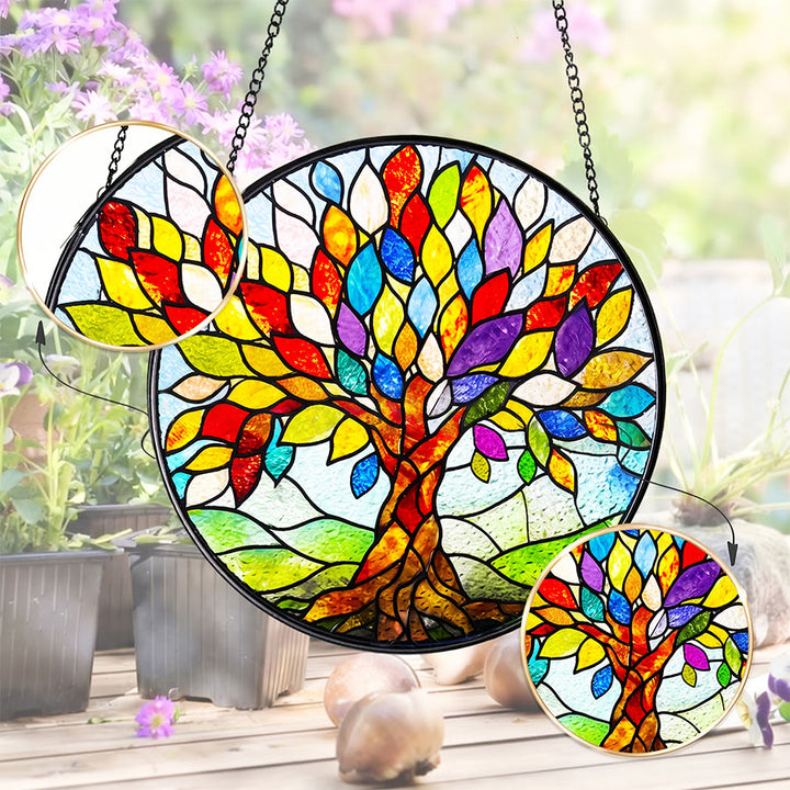 Olivenorma Attrape-soleil en vitrail 2D plat bohème multicolore motif arbre de vie - image 2