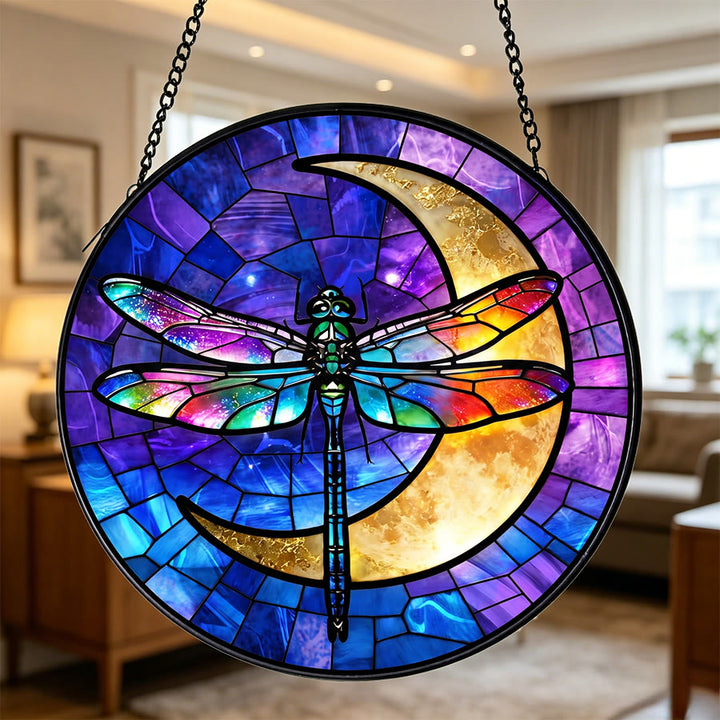 Olivenorma 2D Rond Arc-en-ciel Libellule Croissant de Lune Vitrail Attrape-soleil - image 1