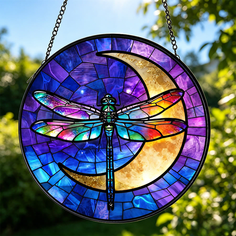 Olivenorma 2D Rond Arc-en-ciel Libellule Croissant de Lune Vitrail Attrape-soleil - image 3