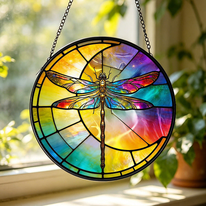 Olivenorma 2D Rond Arc-en-ciel Dégradé Libellule Croissant de Lune Vitrail Attrape-soleil - image 1