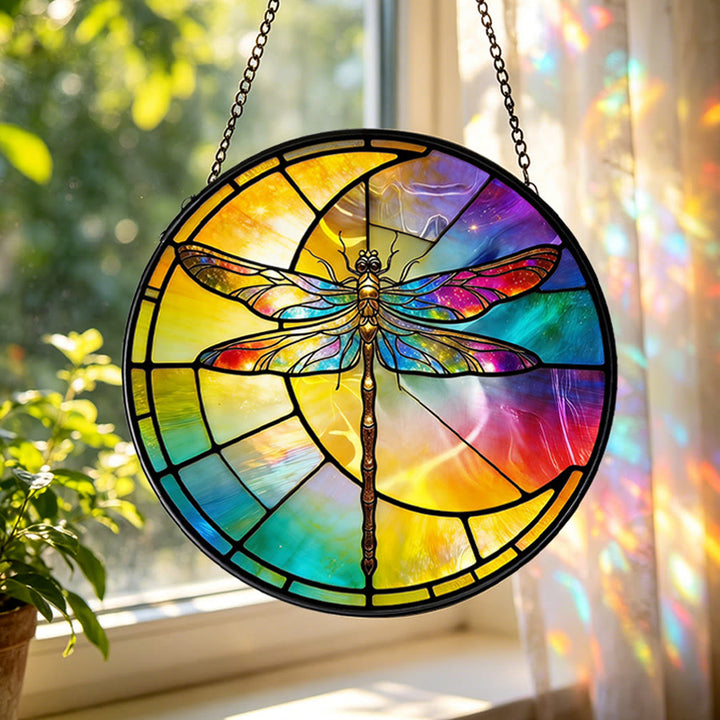 Olivenorma 2D Rond Arc-en-ciel Dégradé Libellule Croissant de Lune Vitrail Attrape-soleil - 30 cm x 30 cm - image 0