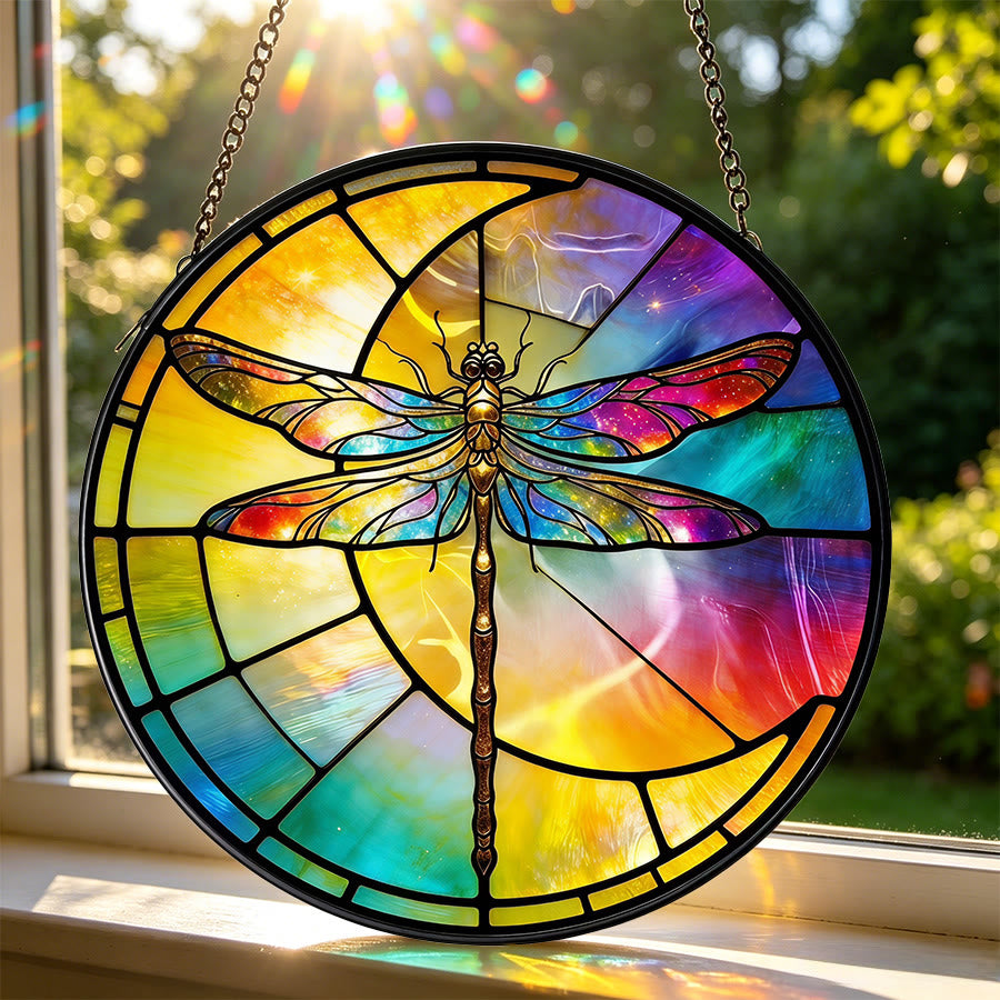 Olivenorma 2D Rond Arc-en-ciel Dégradé Libellule Croissant de Lune Vitrail Attrape-soleil - image 3