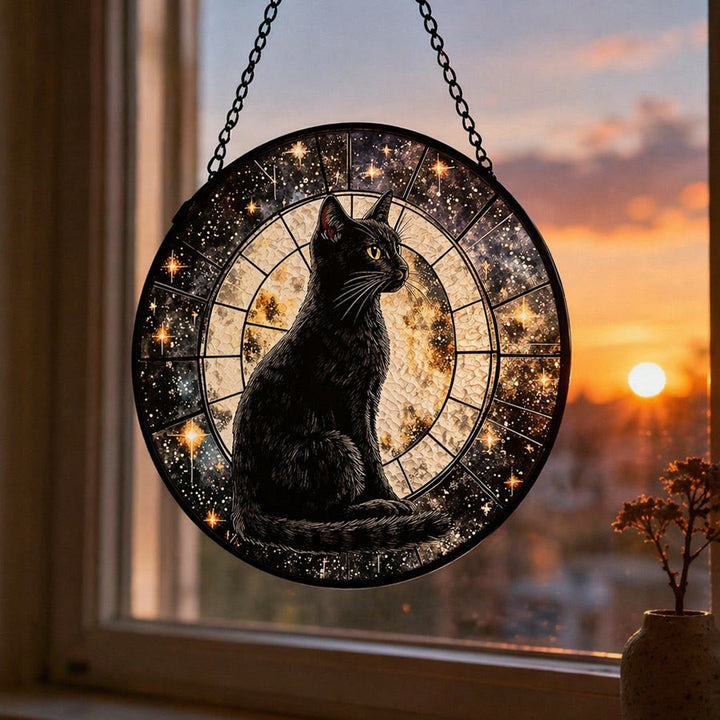 Olivenorma 2D Mystique Pleine Lune Chat Noir Attrape-soleil en Vitrail à suspendre à la fenêtre - image 5