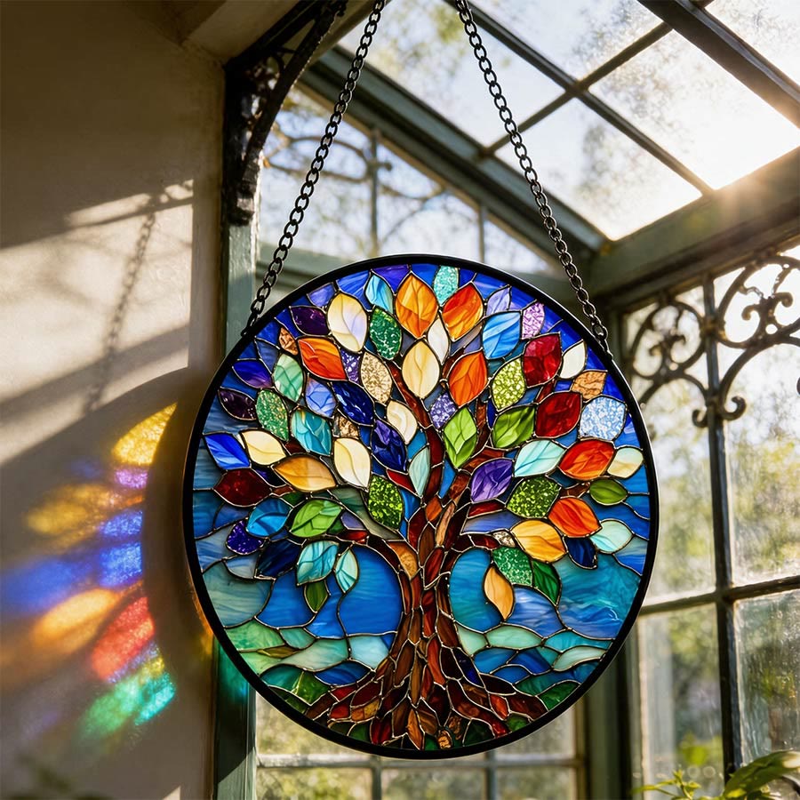 Olivenorma 2D Rond Coloré Arbre de Vie Spirituel Vitrail Attrape-soleil - image 3