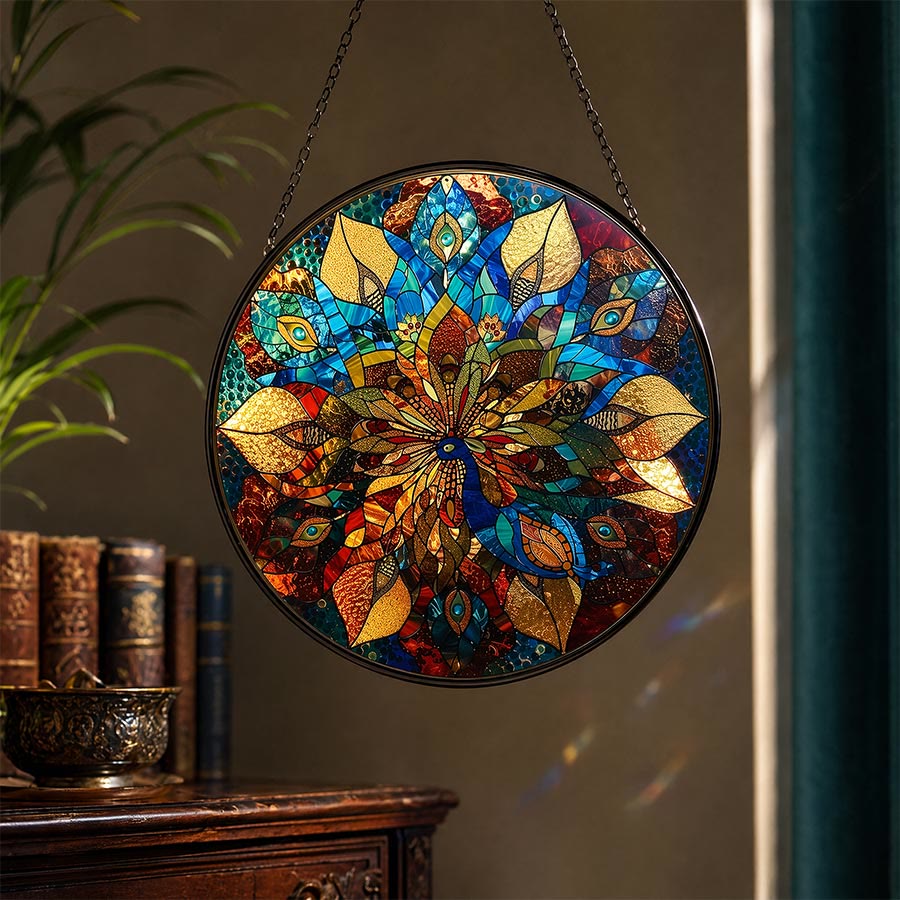 Olivenorma 2D Rond Mandala Mosaïque Vitrail Attrape-soleil - image 2