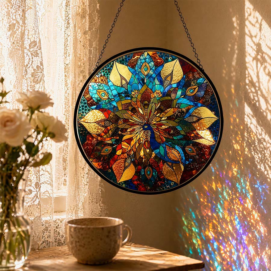Olivenorma 2D Rond Mandala Mosaïque Vitrail Attrape-soleil - image 3
